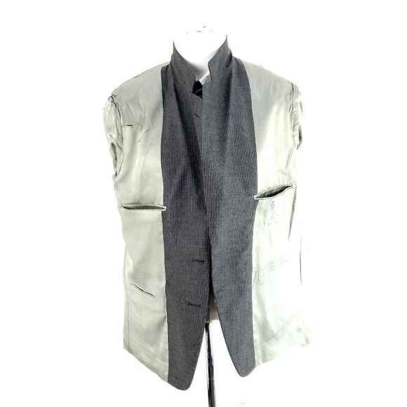 Oleg Cassini Wool 2 Button 2 Piece Suit 40S Gray Striped 38/29 Flat Front Mid Ri - Picture 9 of 10